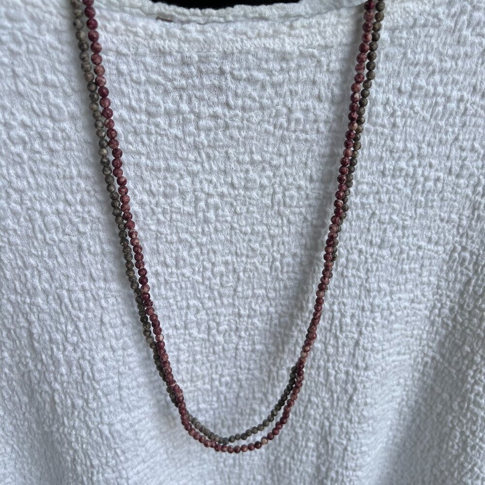 2 Long Beaded Necklaces (Mauve/Gray) 34"